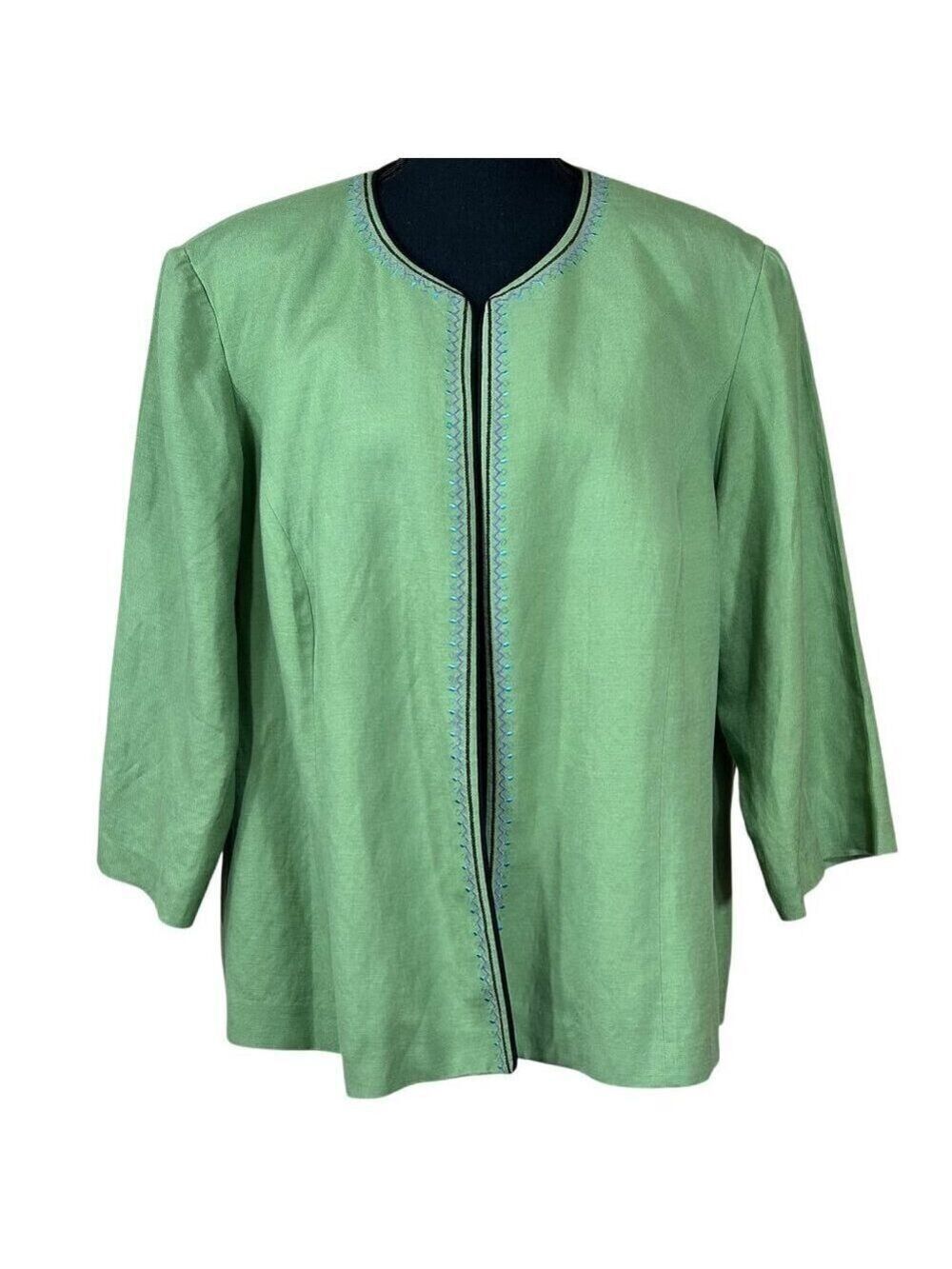 Positive Attitude Green Embroidered Linen Blend Jacket Size 20